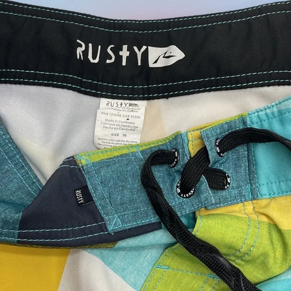 RUSTY Men’s 30 Blue Yellow Board Shorts